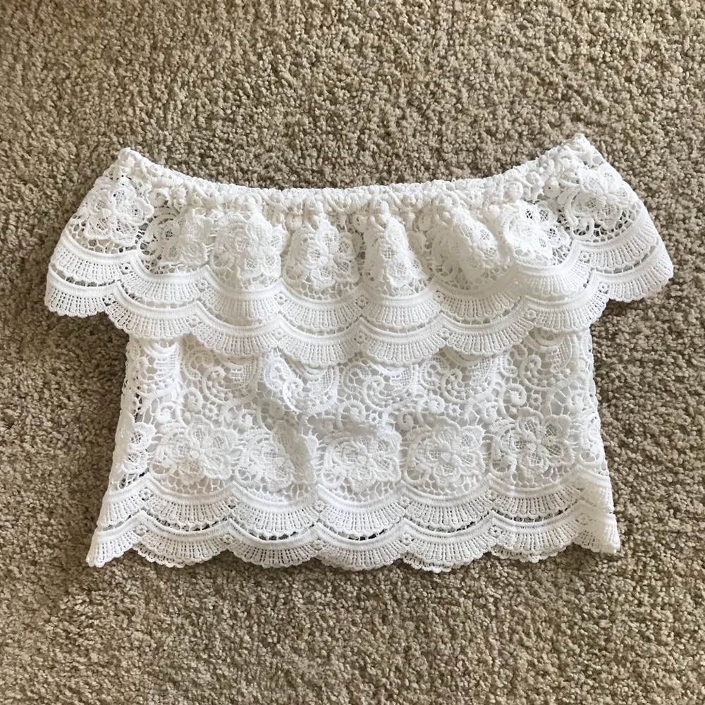 Cute off shoulder white lace top